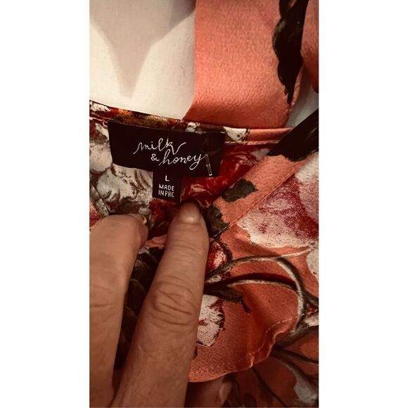 Milk & Honey Floral Long Sleeve Crop Top Tie Back SZ L - Picture 3 of 9